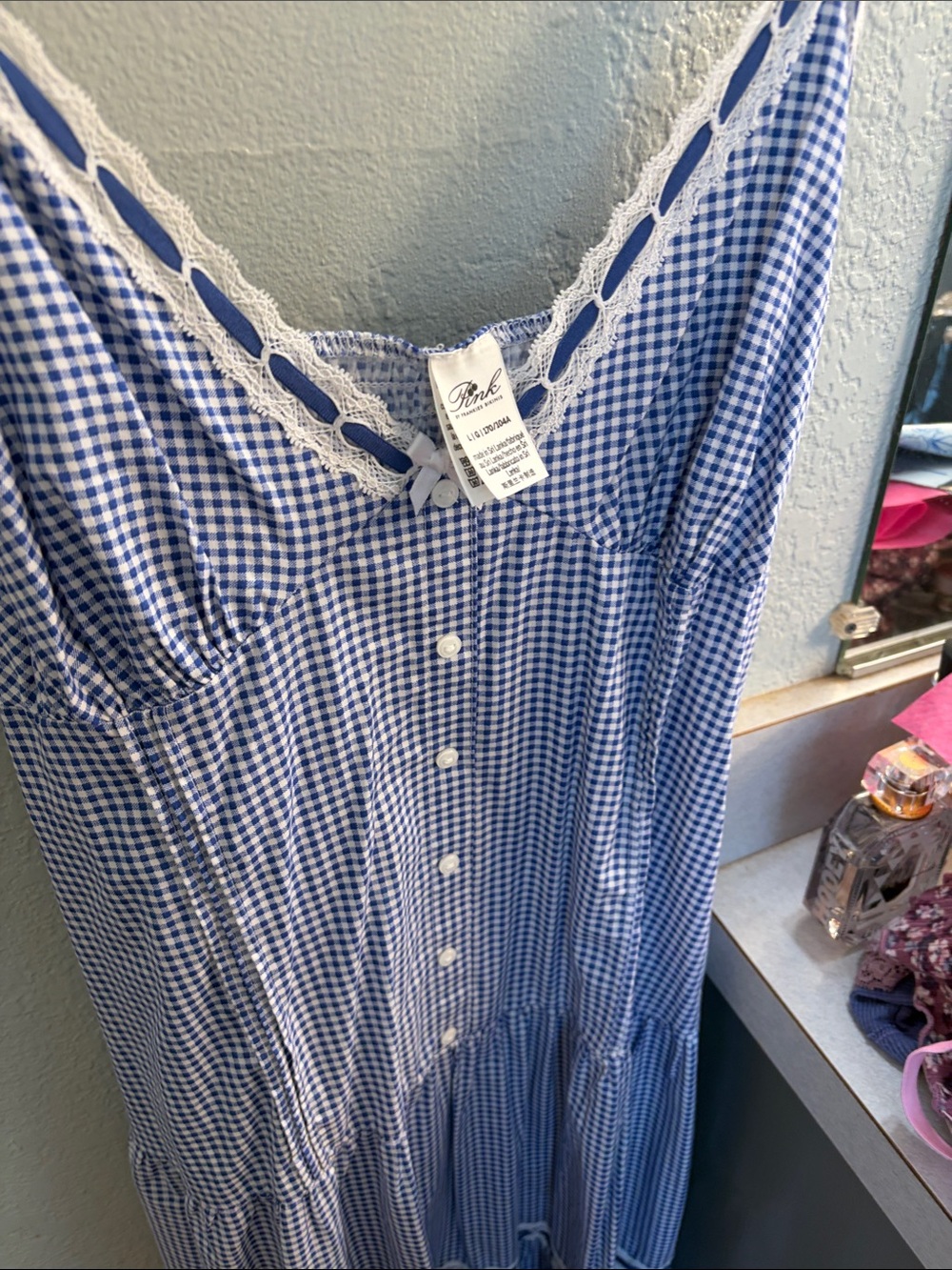 PINK Victoria's Secret Blue and White Gingham Midi Dress by Frankie’s bikinis